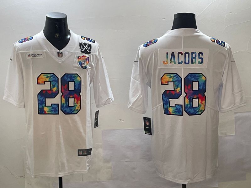 Men Oakland Raiders #28 Jacobs White Rainbow 2024 Nike Limited NFL Jersey style 01082